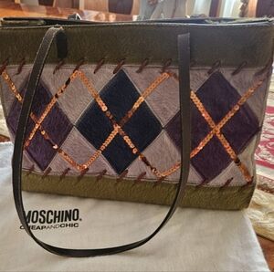 Moschino pony hair embelished tote bag
